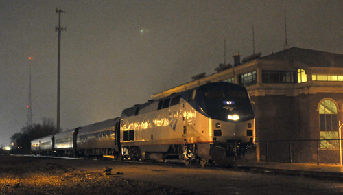 Amtrak train No. 392, the northbound Illini, waits to board passengers at Illinois Terminal in downtown Champaign on Sunday. At approximately 7:10 p.m., the train struck and killed an individual one mile south of Champaign. Erica Magda
