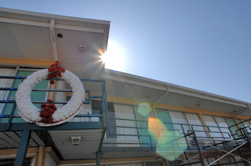 The balcony of the Lorraine Hotel in Memphis, Tenn., on March 25, the site where Dr. Martin Luther King, Jr. was assassinated on April 4, 1968. Nader Daoud, The Associated Press
