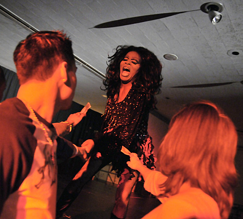 Amaya Mann of Bloomington performs at the annual drag show at the Illini Union on Thursday, April 3. Erica Magda
