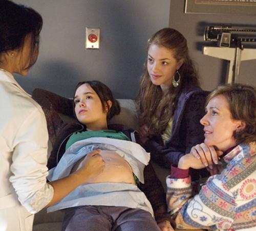 In this file image released by Fox Seachlight pictures, actresses Ellen Page, second left, Olivia Thirlby, second right, and Allison Janney, right, are shown in a scene from the film, "Juno". Doane Gregory, The Associated Press
