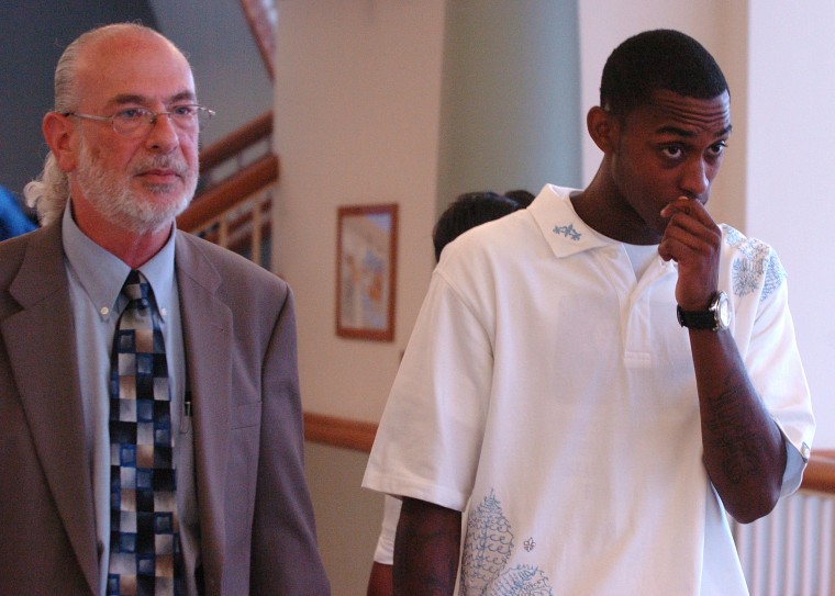 Illini basketball team member Jamar Smith, right, leaves the Champaign County Courthouse with attorney Mark Lipton after attending a court appearance for an alleged violation of his probation on Wednesday, July 30, 2008. Jeremy Werner
