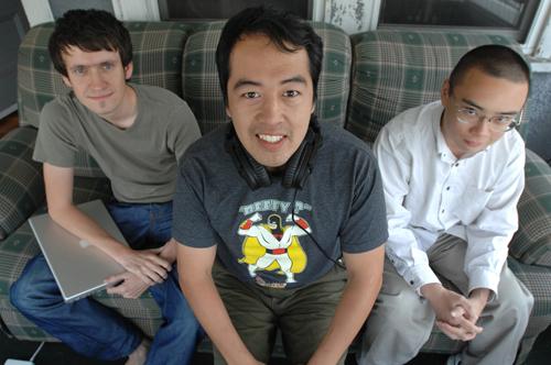 From left, Popcuts co-founders Hannes Hesse, CEO Kevin Mateo Lim, and Yiming Liu, are photographed in Somerville, Mass., Friday, Aug. 29, 2008. The new Web site is trying to make it profitable for music lovers to stay ahead of the curve _ by paying them w Josh Reynolds, The Assocaited Press
