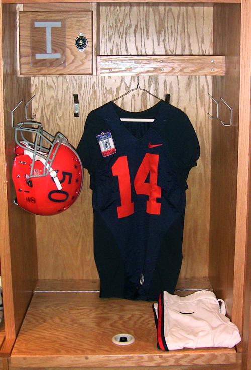 Pictured is the new design for the Illinois jerseys, which are patterned after those used by the team in the 1960s. The jerseys are part of a larger project to bring Illini football into a new century. Courtesy of the Division of Intercollegiate Athletics
