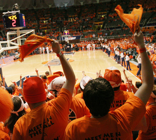 Members of the Orange Krush cheer at the game against Indiana at Assembly Hall on Jan. 23, 2007. Erica Magda
