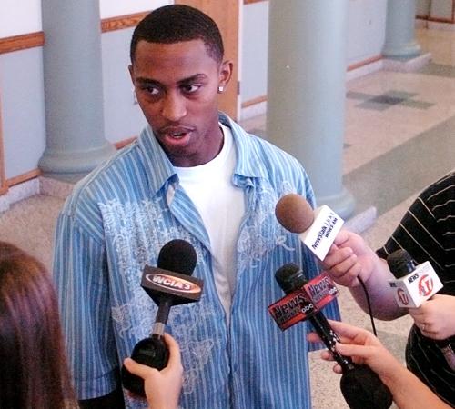 Jamar Smith speaks with reporters after his hearing at the Champaign County Courthouse Wednesday morning, Sept.17, 2008. Claire Napier
