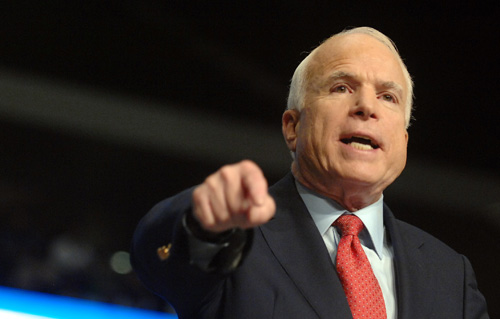 Republican presidential nominee Sen. John McCain of Arizona speaks at the Jacksonville Veterans Memorial Arena on Monday, in Jacksonville, Fla. Don Burk, The Associated Press
