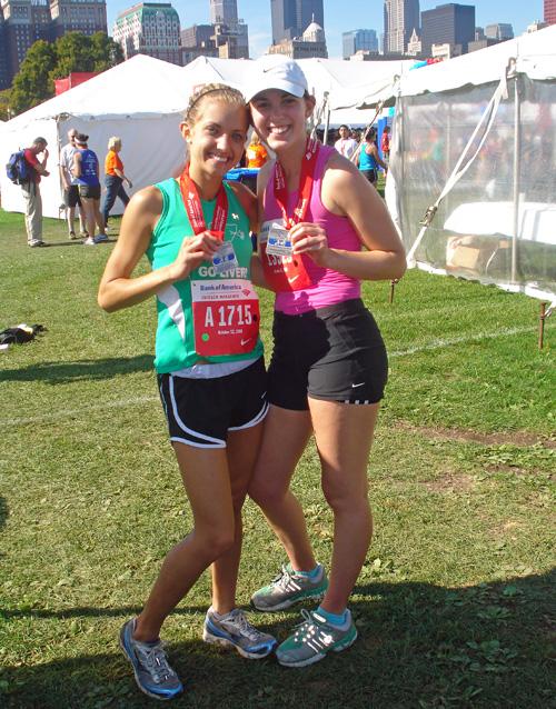 Jill Czarnik,left, and Lisa Mazzocco, right, pose before running the Chicago Marathon on Sunday. Photo courtesy of Jill Czarnik
