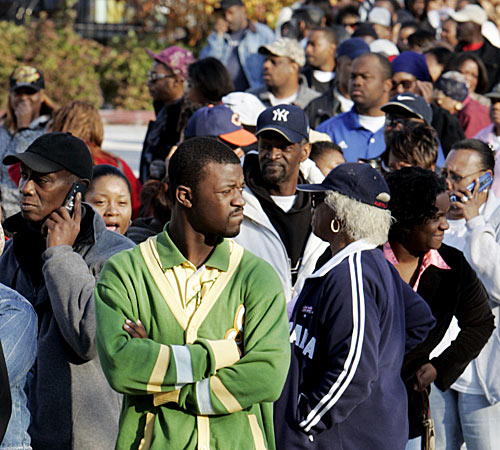 People wait in line to vote on Election Day morning in Chicago, Tuesday, Nov. 4, 2008. Nam Y. Huh, The Associated Press
