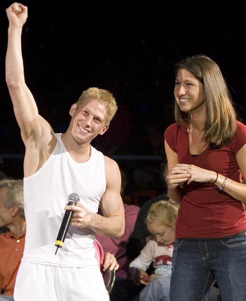 Justin Spring speaks at the 2008 Tour of Gymnastics Superstars at Assembly Hall on Wednesday. Spring gave his girlfriend a surprise proposal that night. Erica Magda
