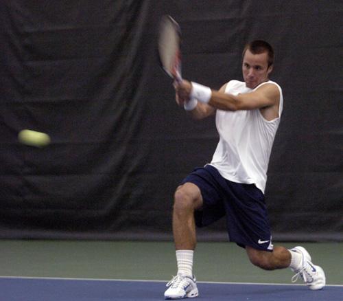 Jeremy Berg The Daily Illini Illinois Billy Heiser returns the ball at the match against Indiana on Sunday April 13.
