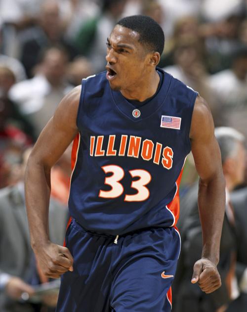 Illinois+Alex+Legion+celebrates+after+hitting+a+three-point+shot+during+the+second+half+of+an+NCAA+college+basketball+game+against+Michigan+State+Saturday%2C+Jan.+17%2C+2009%2C+in+East+Lansing%2C+Mich.+Legion+led+Illinois+with+a+season+high+15+points.+Michigan+State+won+63-57.+%28AP+Photo%2FAl+Goldis%29%0A