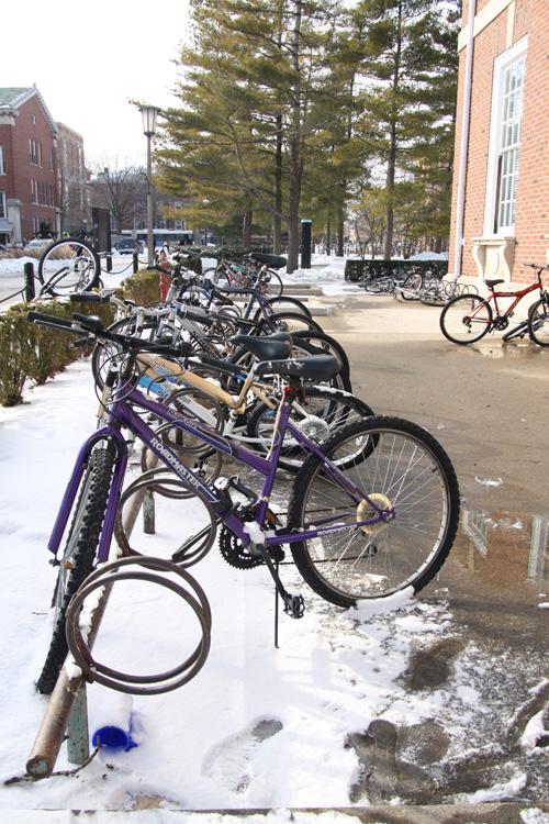 Bikes sit in racks on the South side of the Union on Tuesday afternoon. Erica Magda
