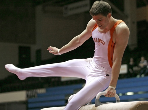 Donald Eggert The Daily illini Illinois Luke Stannard competes on the pommel horse at the gymnastics meet against Penn State University, Saturday Feb 14, 2009 at Huff Hall.
