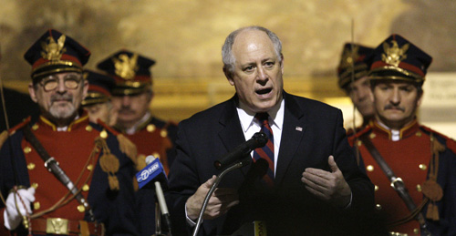 Illinois Gov. Pat Quinn speaks during a Pulaski Day Celebration on Monday at the Polish Museum of America in Chicago. Brigadier Gen. Casimir Pulaski, known as the father of the American cavalry, died after being wounded in October 1779 in a battle to take back Savannah, Ga., from the British. M. Spencer Green, The Associated Press

