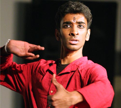 Vinay Srinivasan, sophomore in FAA, performs the Bharata Natyam dance in the Interfaith in Action Variety Show in Allen Hall on Tuesday. Trevor Greene
