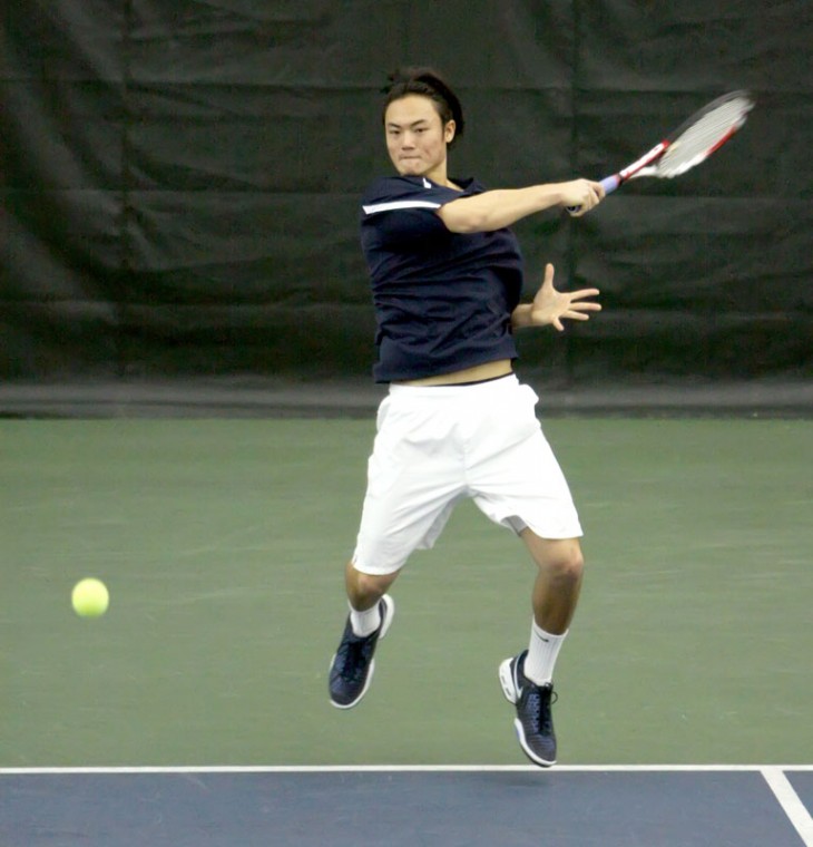 Waylon Chin plays doubles during the match against Northern Illinois in Atkins Tennis Center on Sunday, March 1.
