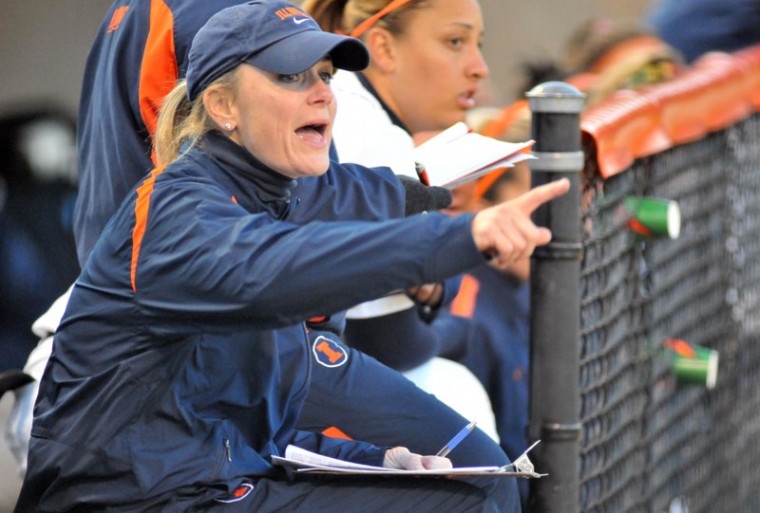 Illinois Head Coach Terri Sullivan calls out to a player during the game against Illinois State in Urbana on April 7, 2009.
