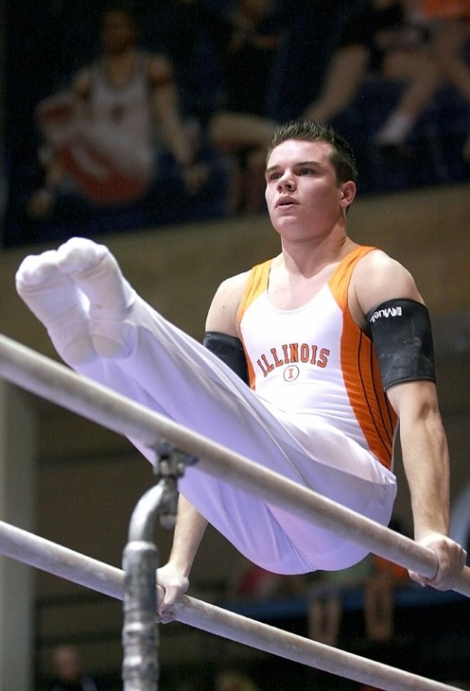 Illinois Brian Liscovitz competes on the parallel bars during the gymnastics meet against UIC on Saturday, March 7, 2009 at Huff Hall. Illinois defeated UIC 357.85-342.8
