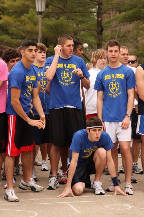 Runners prepare for the start of Jog 4 Josh on Sunday, April 19. The event, held on the Quad, is an annual 5K which raises money for the Joshua Gottheil memorial fund. This year the event raised $3500.

