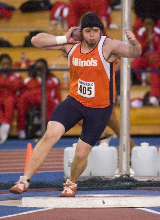 Illinois Casey Fonnesbeck throws during the 2009 Carle/Health Alliance Invite at The Armory on Jan. 24, 2008. Fonnesbeck qualified for the NCAA Regional Championships in the shot put.

