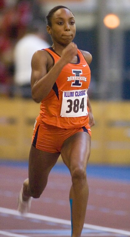 Cheria Morgan competes in the prelims of the Womens 60m Dash during the Carle/Health Alliance Invite at The Armory on Jan. 24, 2008.

