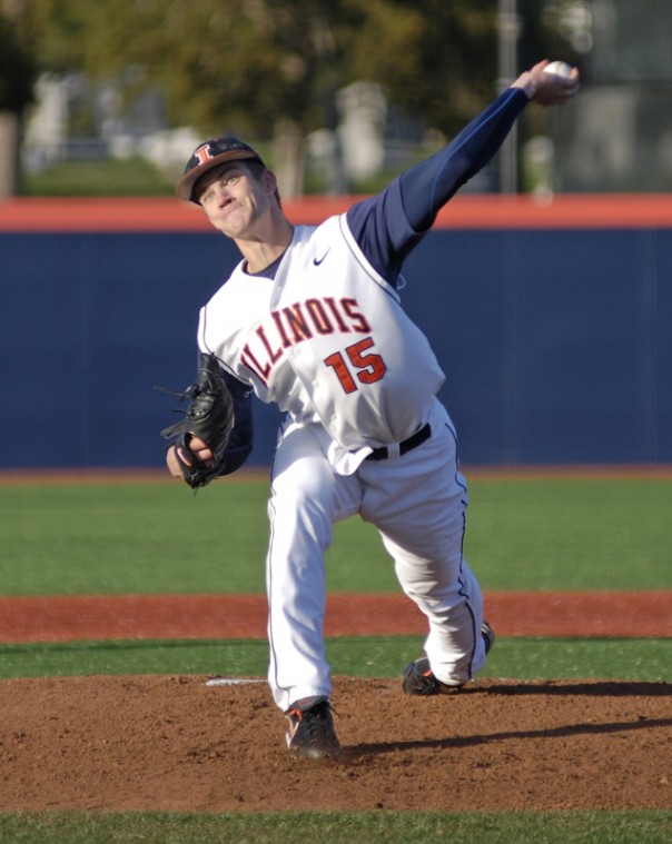 Illinois Phil Haig (15) delivers a pitch during the first inning of the April 7, 2009 game against Bradley University. The Illini won 11-9.
