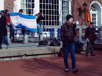 Stephanie Skora, president of the Campus Union for Trans Equality, CUT*ES, speaks on the Quad during a rally for Trans* Day of Remembrance on Nov. 20, a day to memorialize those who have been killed due to trans*phobia.