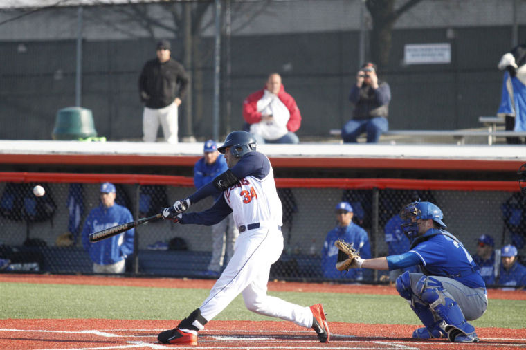 Illinois Jason Goldstein (34) hits a home run during the game against Indiana State at Illinois Field on Tuesday, Mar. 18, 2014. It was Goldsteins first career home run for the Illini. The Illini won 8-0.