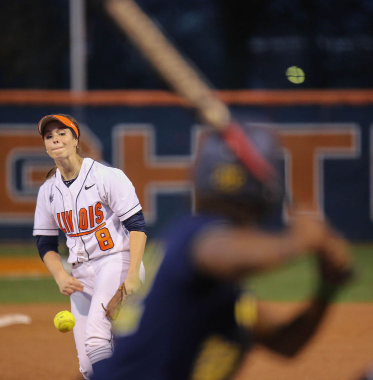 Illinois Brandi Needham pitches the ball during an Illini win against Michigan on Friday.
