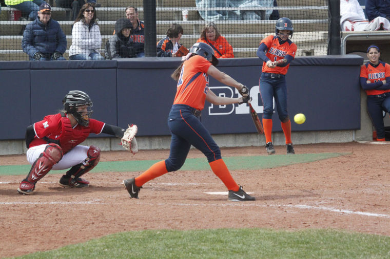 Illinois Allie Bauch (21) hits the ball during the game at Eichelberger Field on April 6.