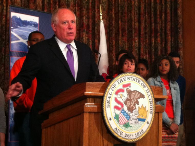 Gov.+Pat+Quinn+speaks+at+the+Illini+Union+on+Thursday%2C+April+3%2C+2014.+Quinn+discussed+college+affordability+and+MAP+grant+funding.%C2%A0