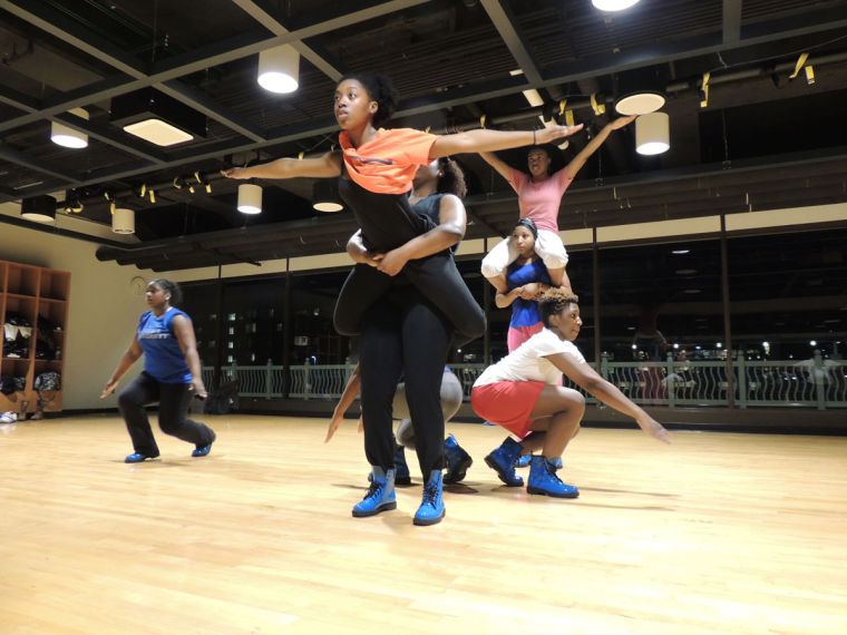 Members of Zeta Phi Beta Sorority, Inc.’s Nu Delta chapter rehearse on Tuesday night in the ARC for their performance in the 2014 Stepdown Show. Saturday’s show will have one of the largest represented list of performers in the event’s history.