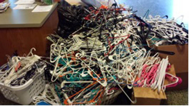 A mass of donated hangers for the YMCAs annual Dump and Run. 