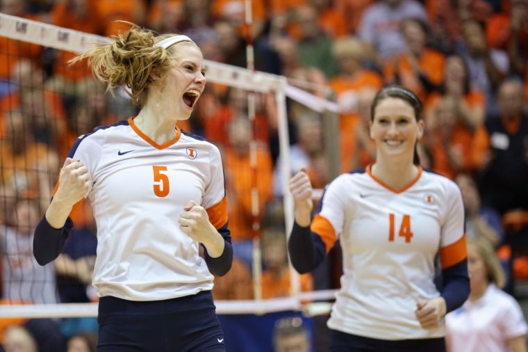 Illinois+Anna+Dorn+%285%29+celebrates+a+point+during+an+NCAA+Tournament+second-round+match+against+Marquette+at+Huff+Hall+on+Saturday%2C+Dec.+7%2C+2013.+The+Illini+won+3-1.