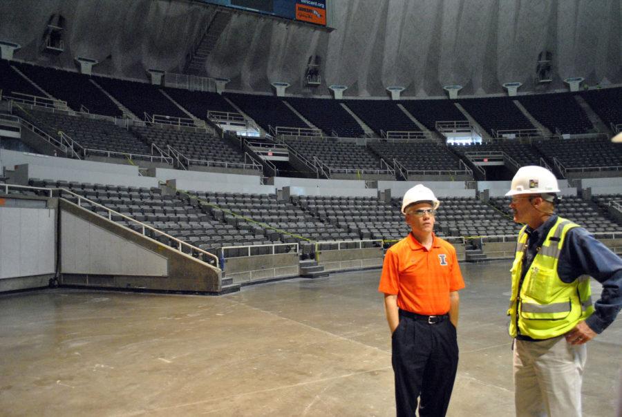 Hood showing a tour of State Farm Center during its rennovation