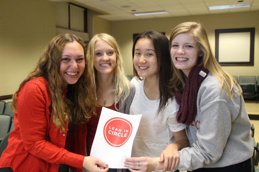 Lean In RSO members (left to right) Hannah Schlacter, Kasey Koronkowski, Joanna Xiong and Katelyn Shanahan pose during the campus chapter’s first meeting on Oct. 14.