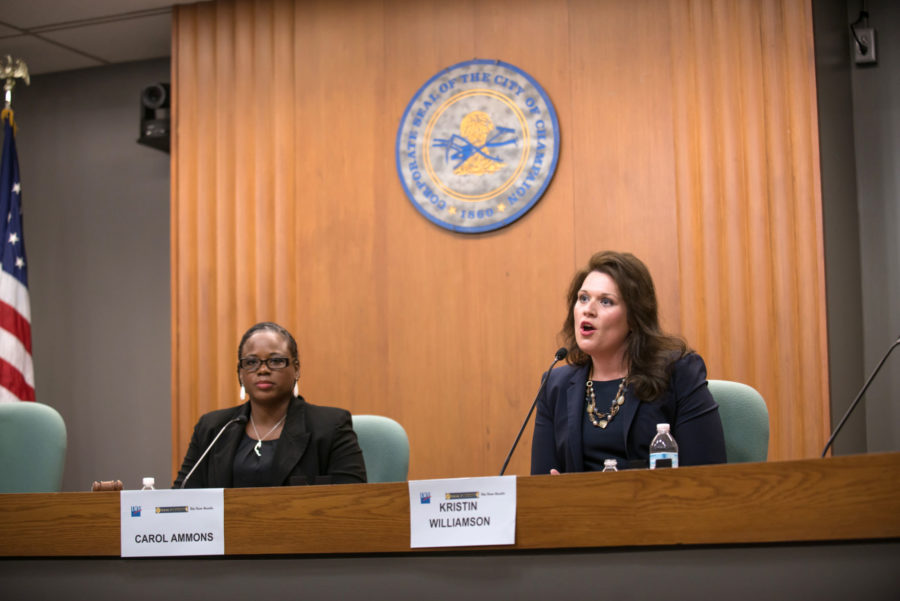 Illinois House candidates for the 103rd district debated Wednesday night. Democratic candidate Carol Ammons (left) and Republican candidate Kristin Williamson spoke about women’s rights, education and progressive income taxes.