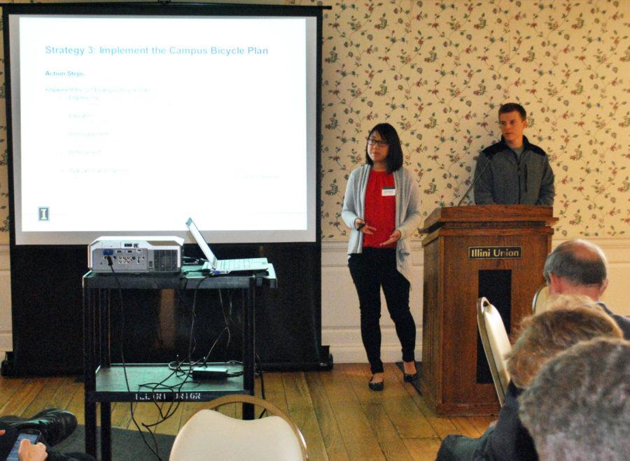 Grace Kyung and Justin Licke discuss their third strategy in reducing greenhouse gas emissions at the iCAP Forum Wednesday.