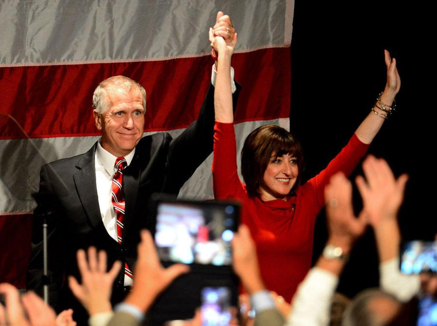 U.S. Senator-elect Thom Tillis and his wive, Susan, celebrate his victory over Democrat Kay Hagan for the U.S. Senate on Tuesday at the Omni Hotel in Charlotte, N.C. 