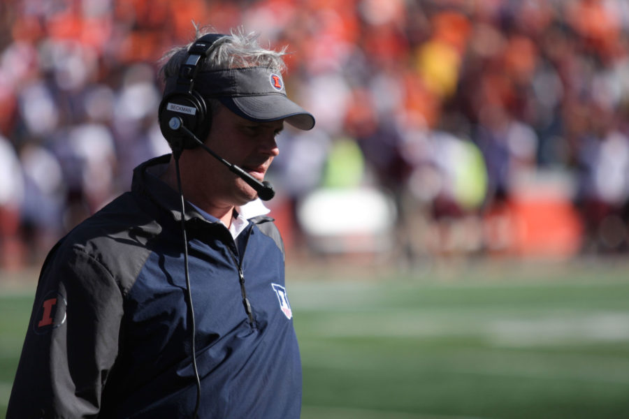 Illinois head coach Tim Beckman may be coaching his last game at Memorial Stadium against Penn State on Saturday. 