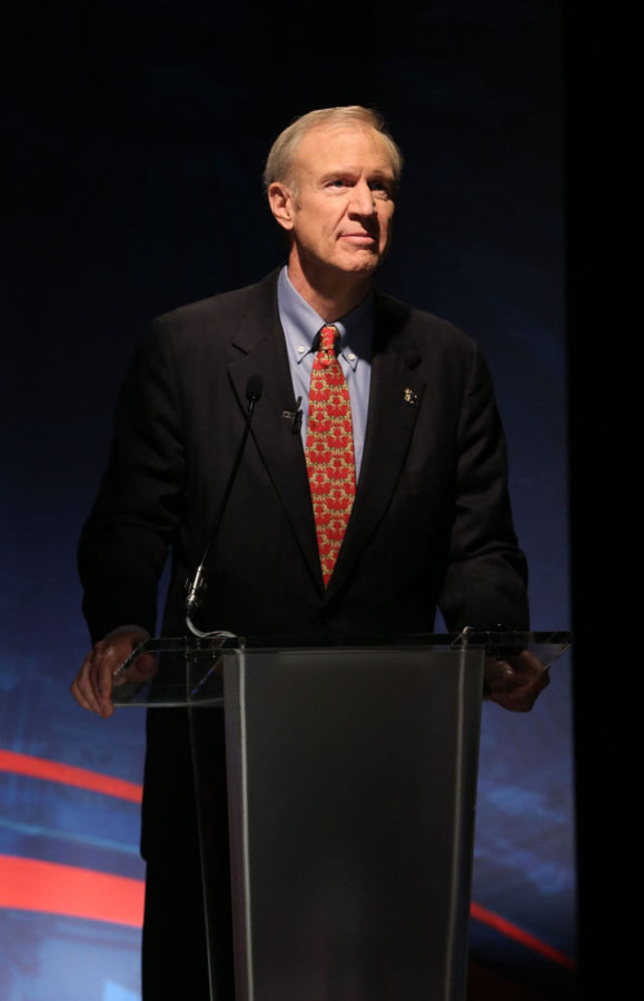 Bruce Rauner, a Republican candidate for governor of Illinois, speaks at a public form at the University of Chicago on March 4, 2014. 