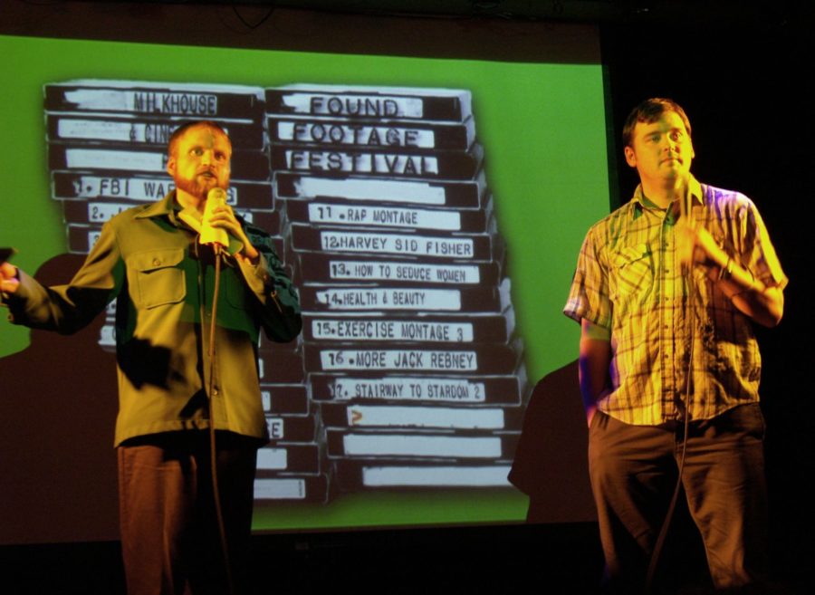 The hosts, Nick Prueher and Joe Pickett, open the Found Footage Festival, where they share VHS videos they find and collect. 