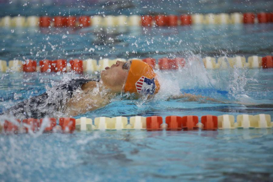 Illinois%E2%80%99+Alison+Meng+swims+the+100+yard+backstroke+event+during+the+meet+against+Nebraska+at+the+ARC+on+Jan.+24.+This+will+be+the+final+Big+Ten+championship+event+for+the+senior.