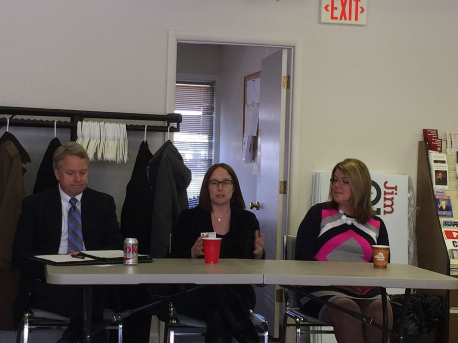 Mayoral candidates Joe Petry, Deb Feinen and Karen Foster discuss their visions for the city at a public forum held by the Republican Women of Champaign County on Tuesday.
