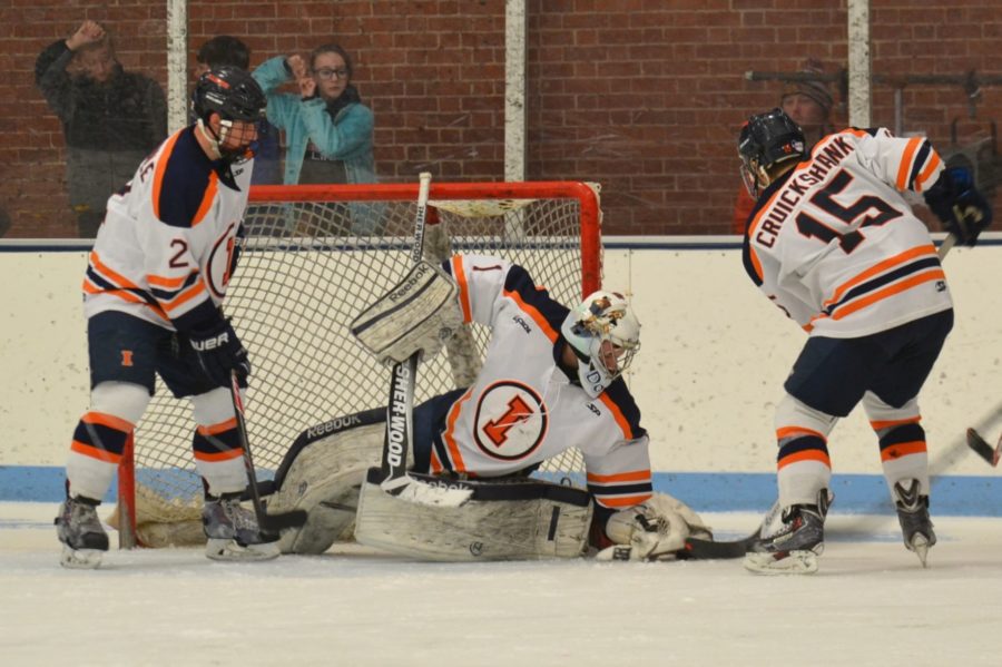 Zoe Grant The Daily Illini Zev Grumet-Morris blocks a goal during the game against Oklahoma on January 31, 2015. 