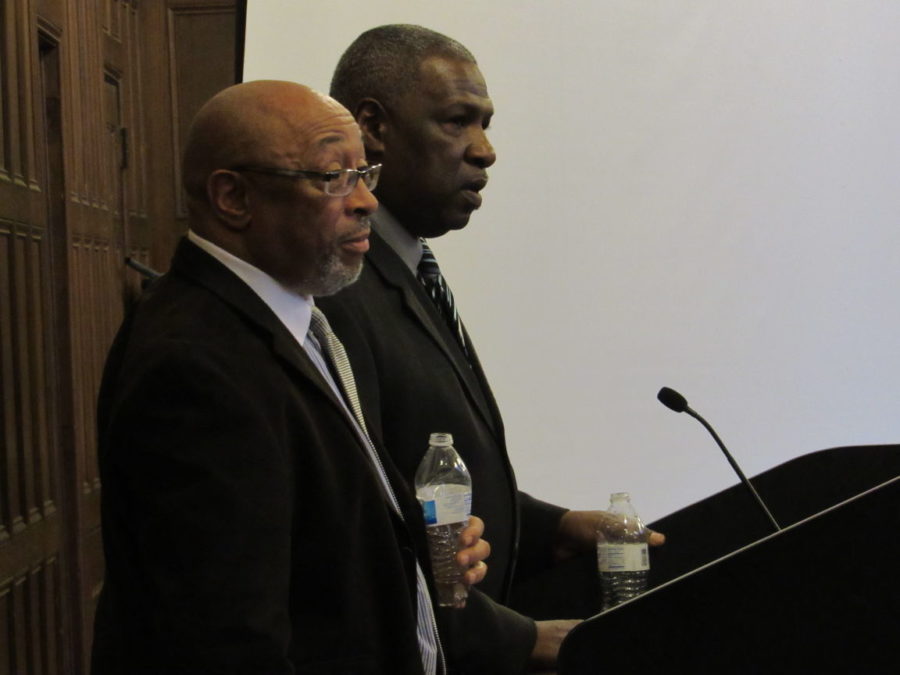 Martel Miller and Terry Townsend discuss the letter they wrote to the Board of Trustees requesting that Chancellor Phyllis Wise’s employment contract not be renewed.