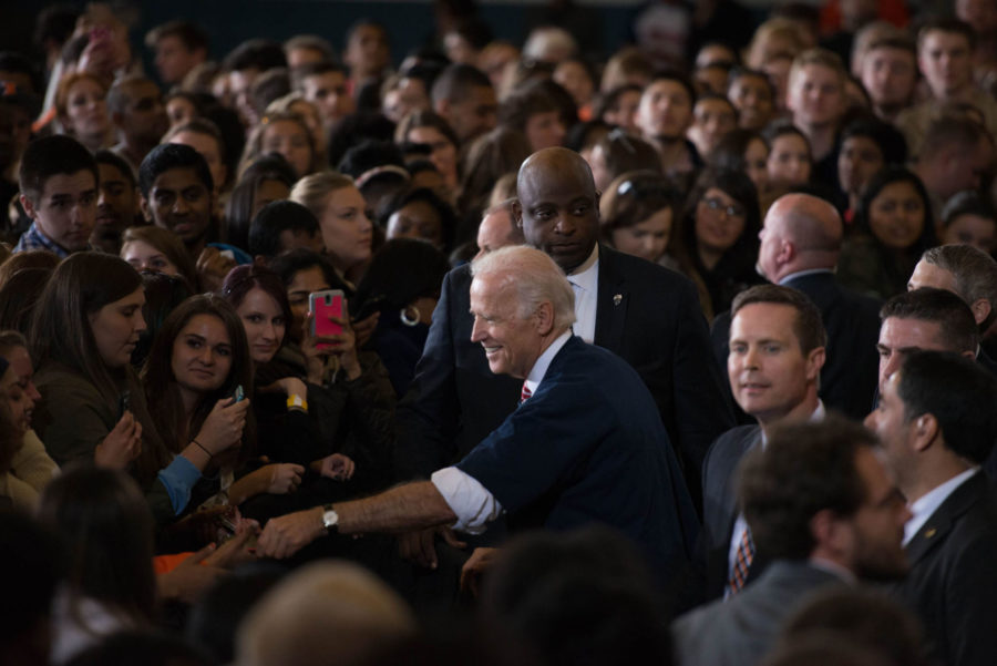 Vice President Joe Biden greets University students at Campus Recreation Center East on Thursday after speaking about the Its On Us campaign and its developments since its 2014 inception.