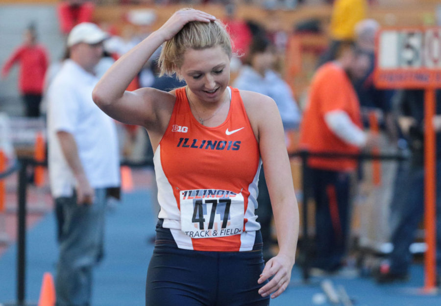 Illinois’ Kandie Bloch-Jones prepares to warm-up at the Orange & Blue meet at the Armory on Feb. 21. At last year’s Twilight meet, Bloch-Jones took first place in the high jump.