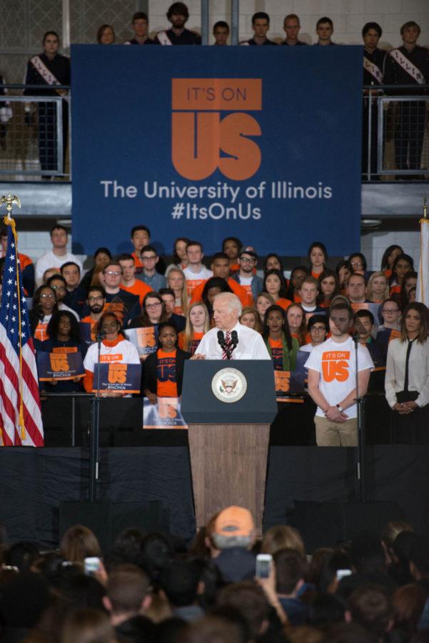 Vice+President+Joe+Biden+spoke+to+University+students+at+Campus+Recreation+Center+East+on+Thursday+about+the+Its+On+Us+campaign+and+its+developments+since+its+2014+inception.
