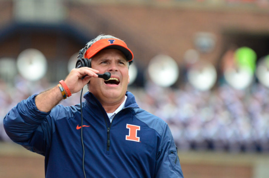 Illinois Tim Beckman during the game against Western Kentucky at Memorial Stadium on Saturday, Sept. 6, 2014. Chancellor Wise announced an independent review of Beckman on Wednesday.